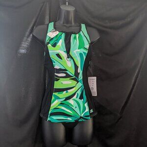 NWT Zeroxposur tankini Top green and black - XS